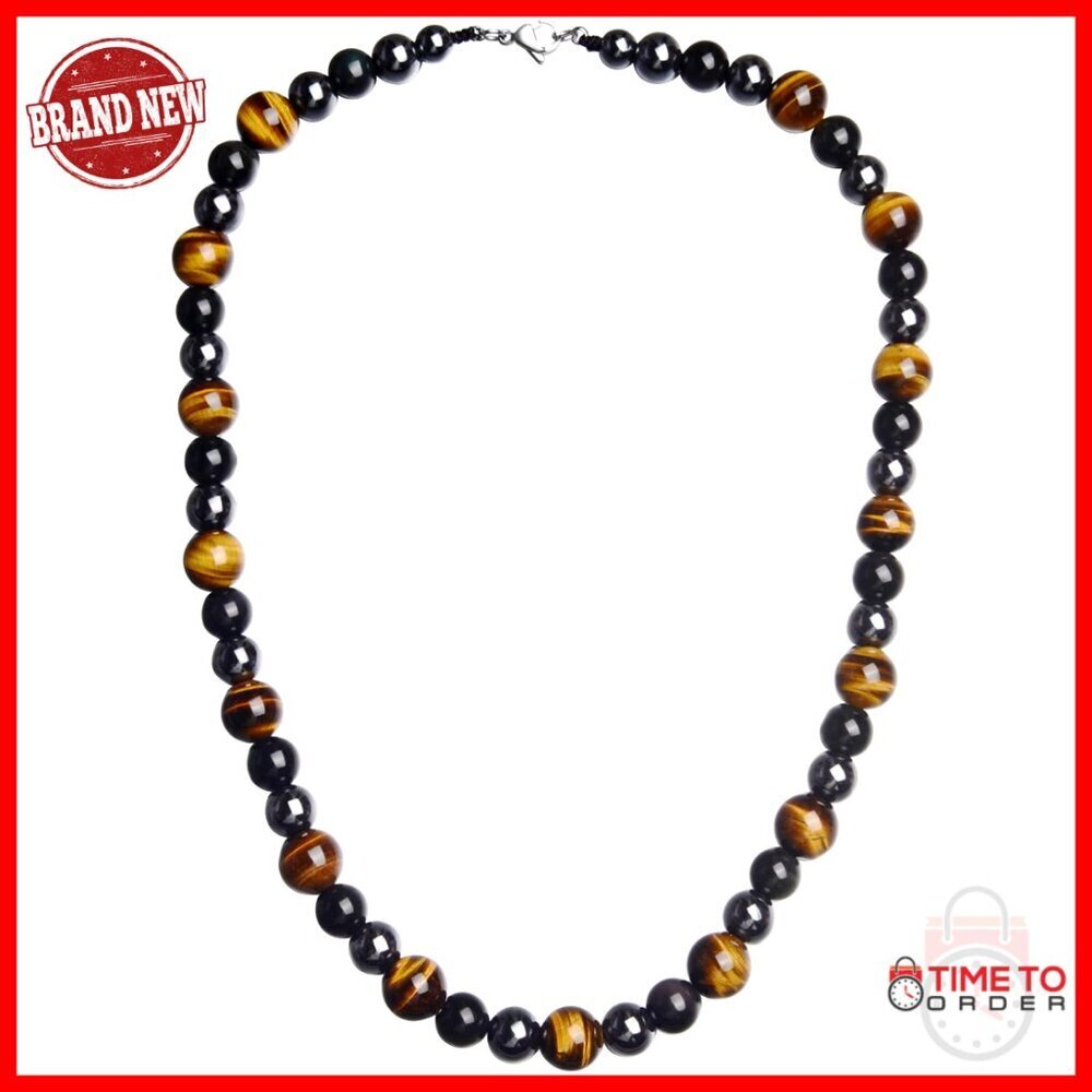 Men's Healing Crystal Necklace Tiger Eye Obsidian Hematite Beads 22"